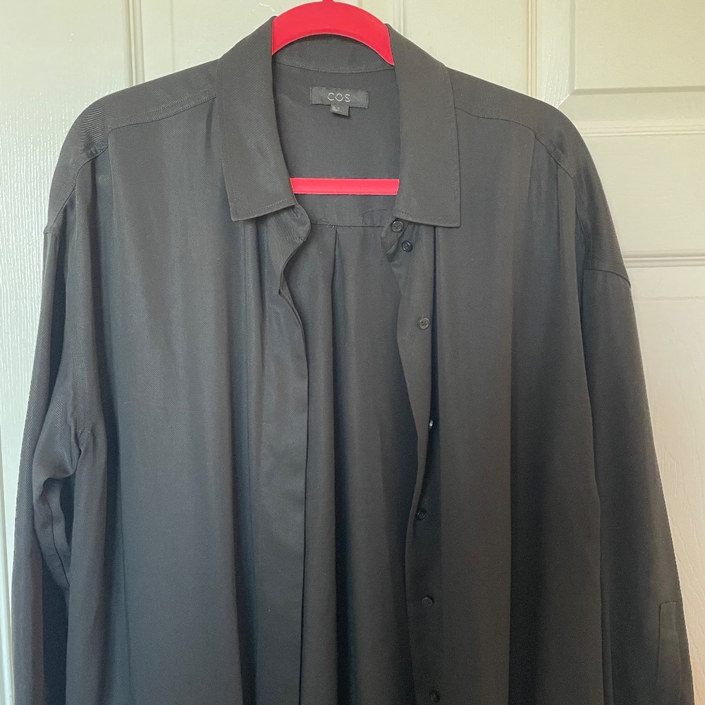Cos Oversized Black Tunic Button Down Size 12 - image 2